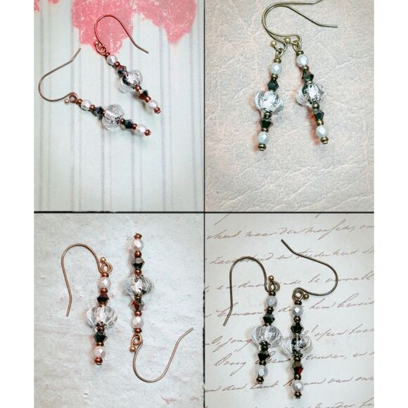 NEW Earrings foil center glass earrings victorian hatpin earrings flut 443#fs-s - Picture 3 of 5